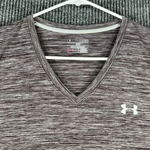 Under Armour Womens Shirt XL Extra Large Gray Short Sleeve V Neck‎ Heat Gear